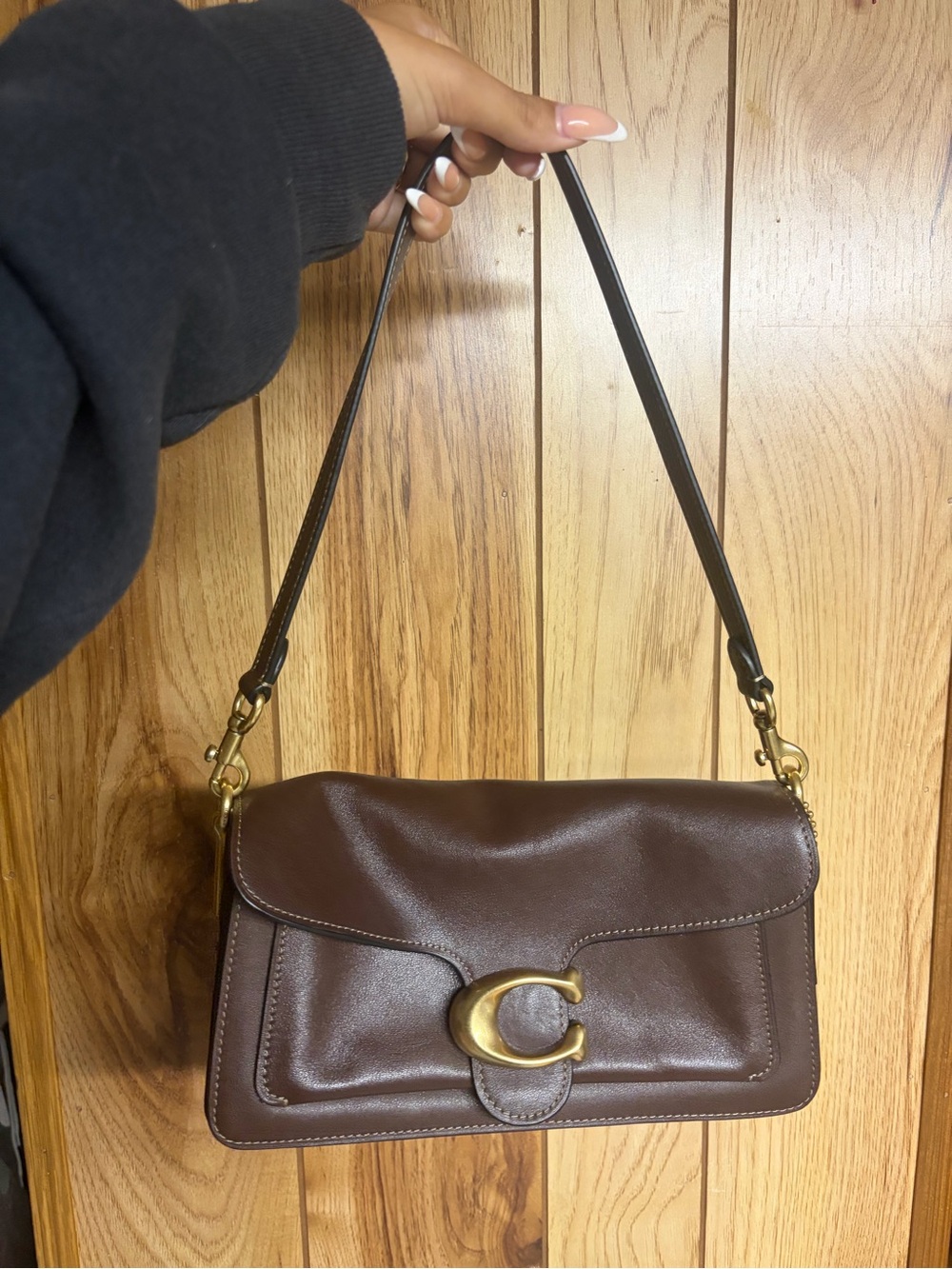 Coach Dark Brown Leather Shoulder Bag with Gold Hardware